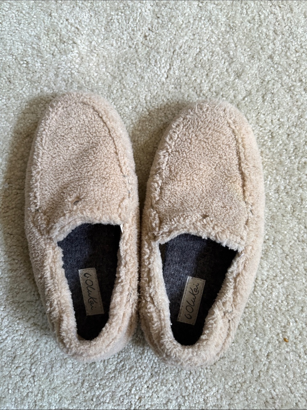 OluKai Plush Slip-On House Slippers in Beige-Size 6